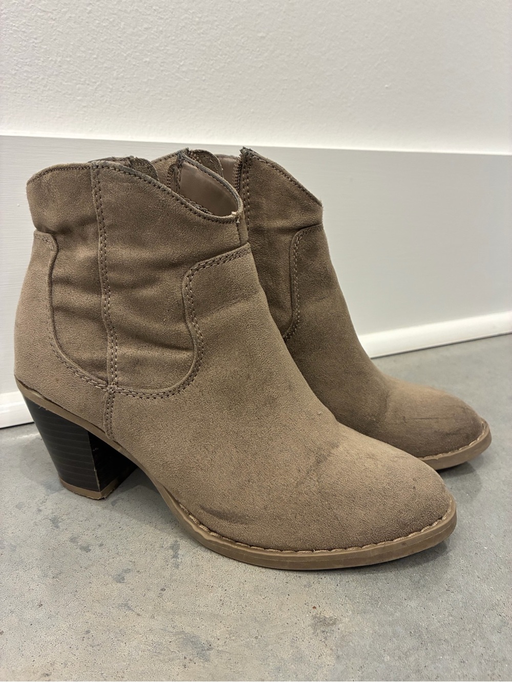 Old Navy Taupe Suede Ankle Booties